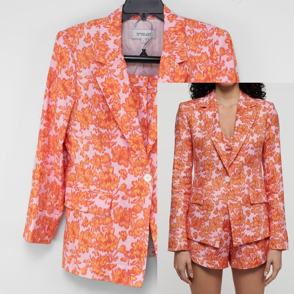 Derek Lam 10 Crosby Vadella Shorts & Irina Blazer Jacket Set Orange Pink Size 12